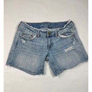 American Eagle Vintage Distressed Denim 5" Shorts Lace Trim Light Wash Size 4